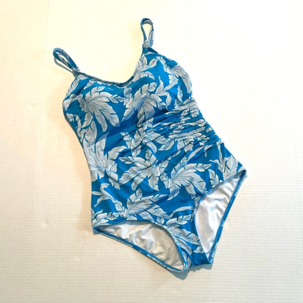 Seekers Australia One Piece Tropical Leaves Blue White Swimsuit Women’s 6 NWOT